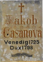 Gedenkplatte für Casanova an der St.-Barbara-Kapelle